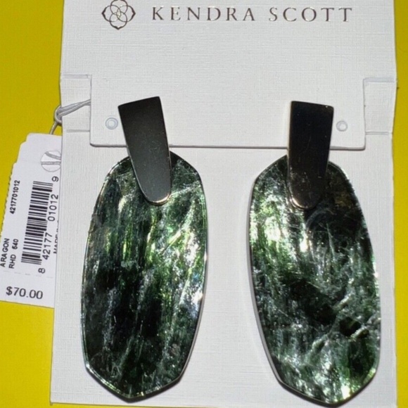 Kendra Scott Aragon Gold Drop Dangle Earrings In Sage Mica Beautiful Green NEW! - Picture 1 of 7